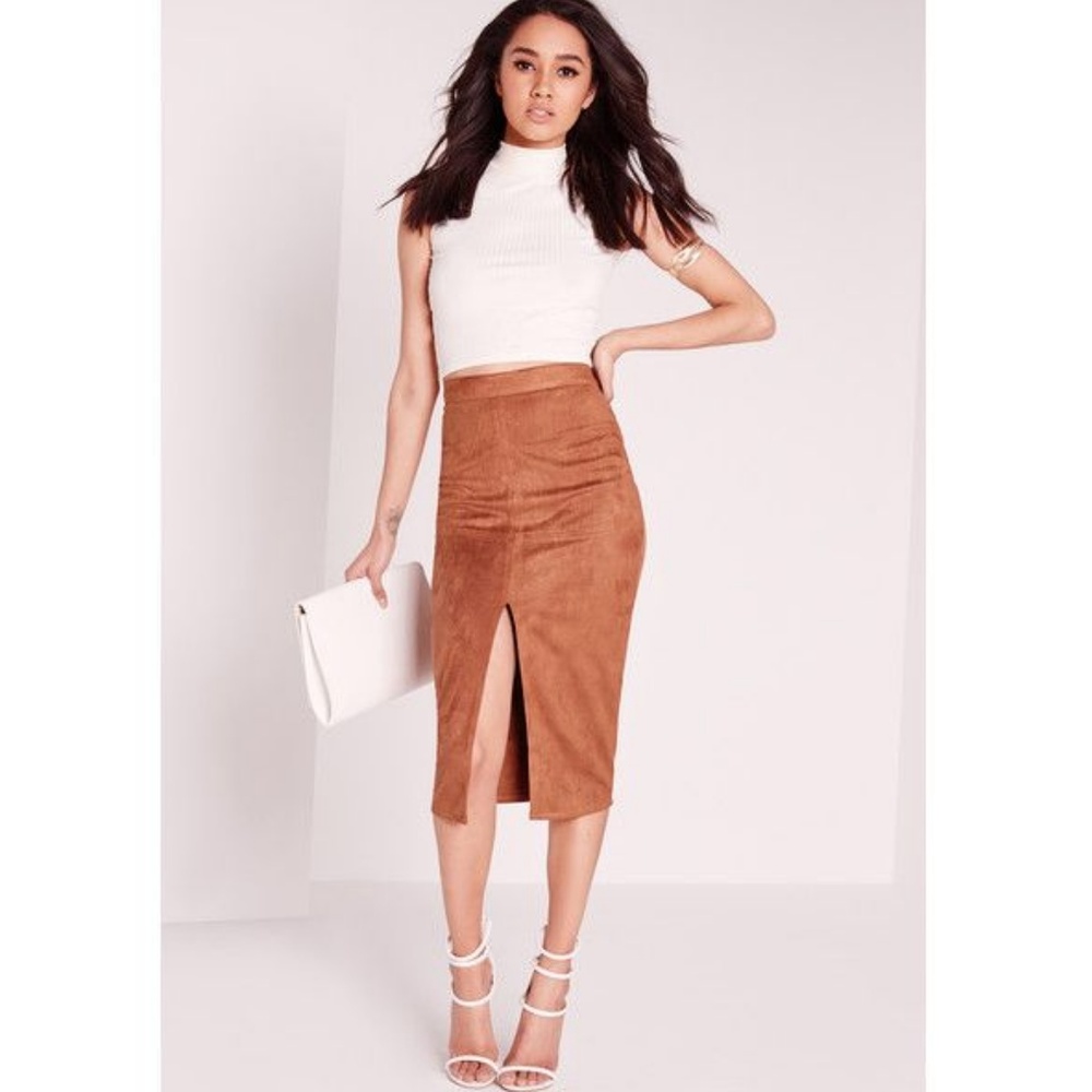 Missguided Faux Suede Front Split Midi Skirt sz 8